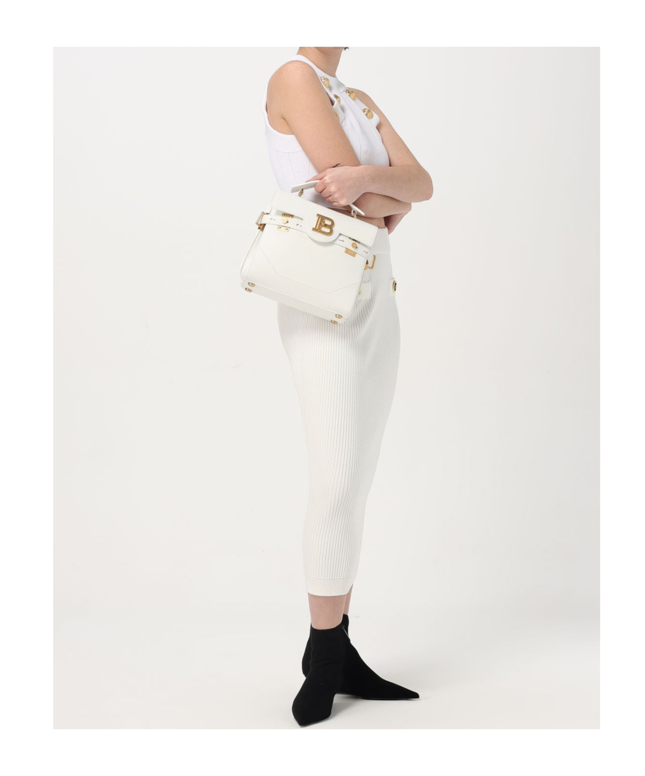 Balmain Ribbed Midi Skirt In White