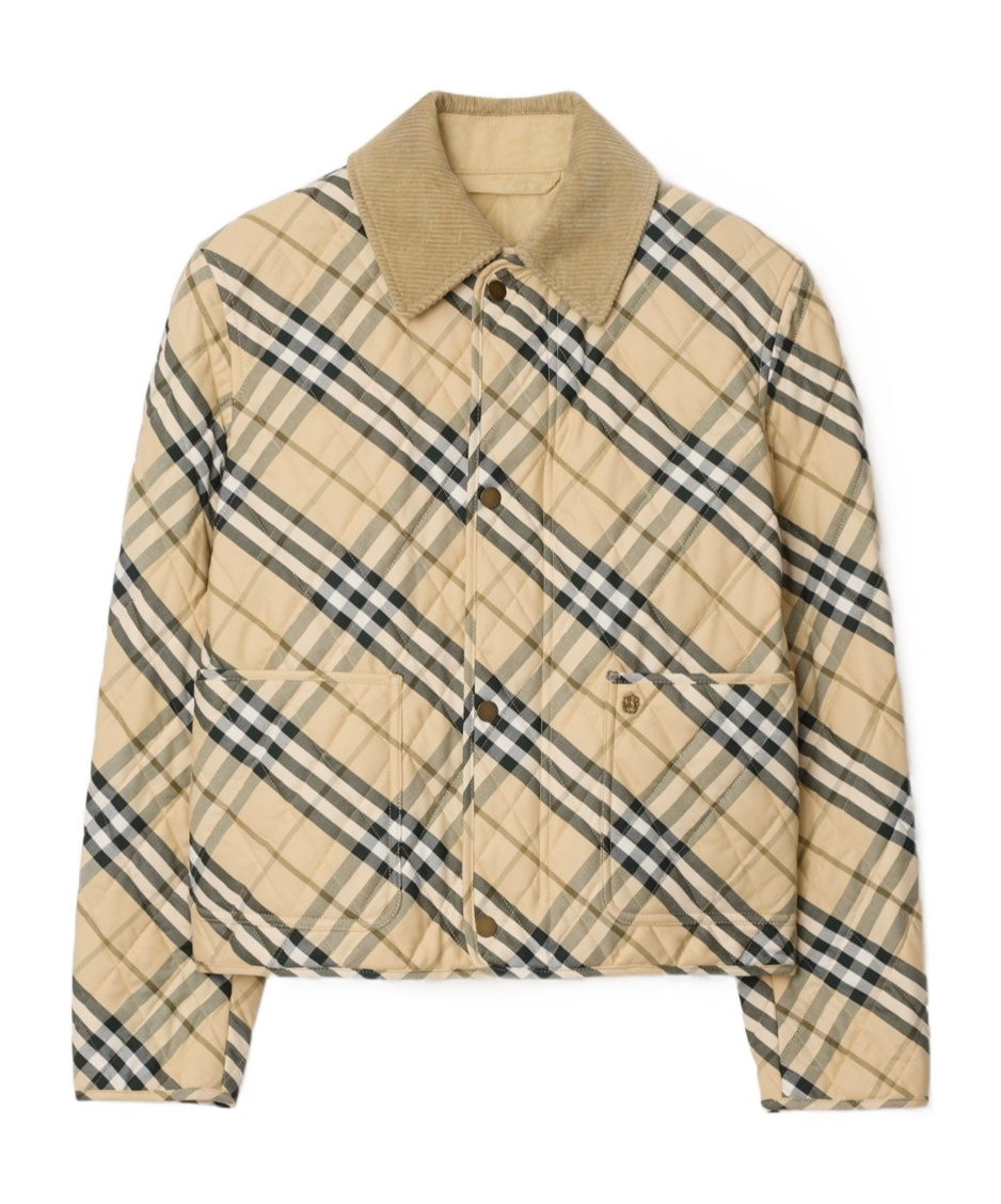 Burberry Cropped Check Quilted Barn Jacket In Nude