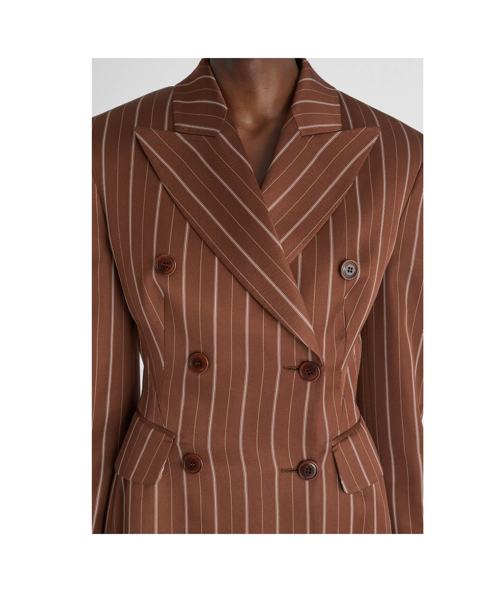ERMANNO SCERVINO ERMANNO SCERVINO DOUBLE-BREASTED SCULPTURAL PINSTRIPE BLAZER