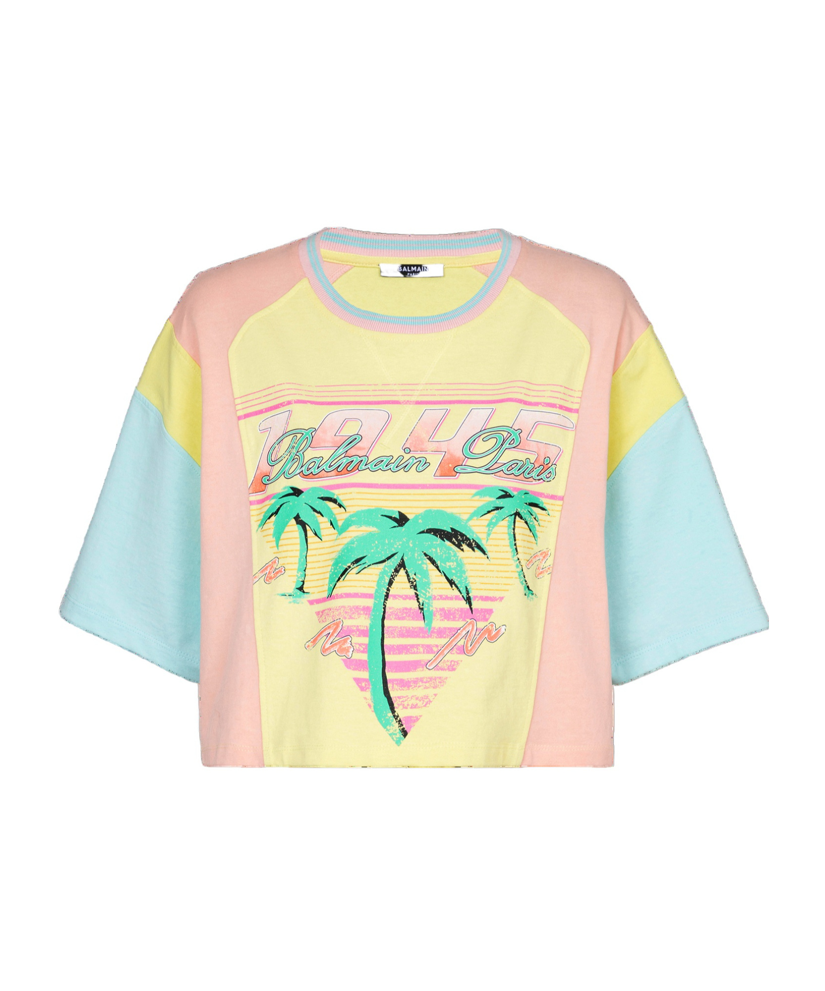 Shop Balmain T-shirt With Palm Tree  Signature Print In Yellow