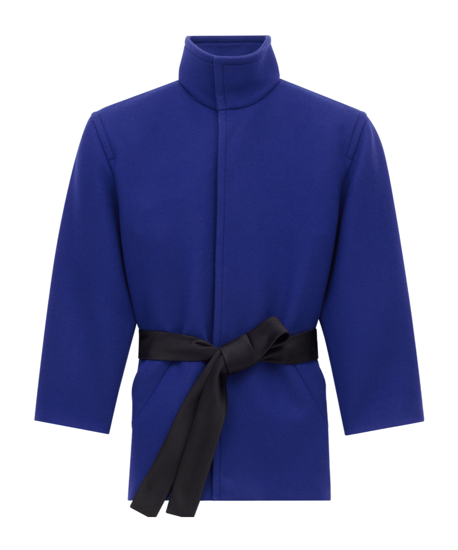 Saint Laurent Belted Silk-trimmed Wool Jacket In Blue