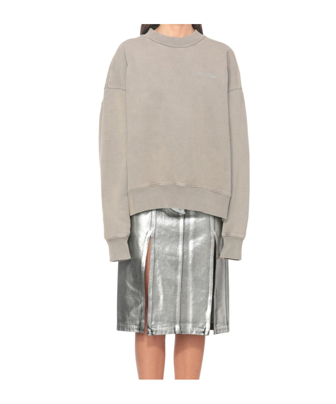 Attico Crewneck Knitwear Ribbed Trims In Gray