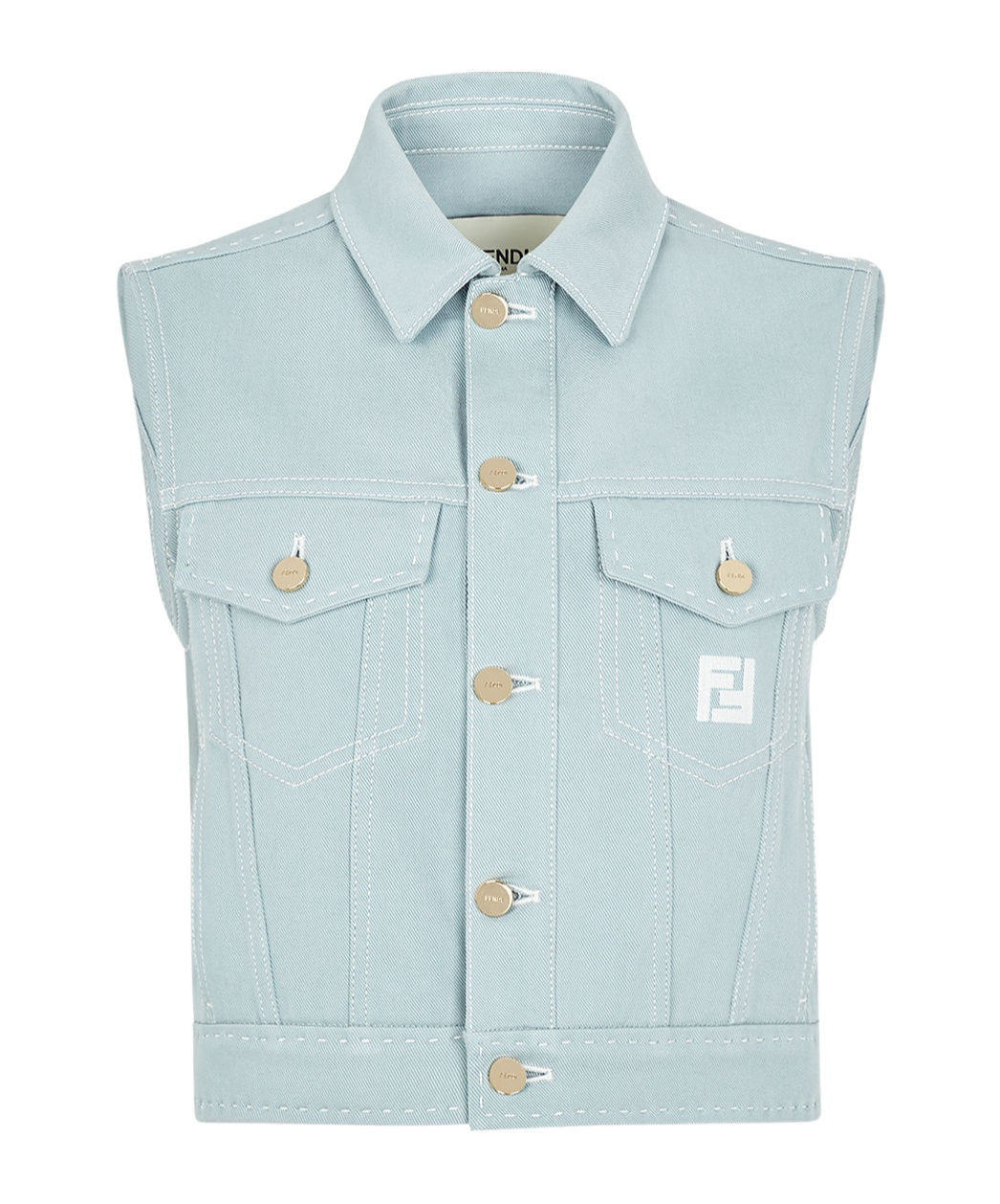 Fendi Ff-motif Denim Gilet In Green
