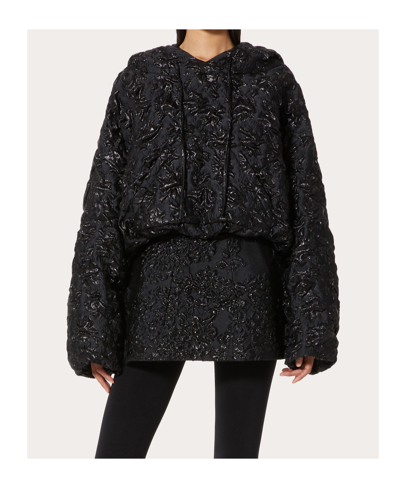 Valentino Floral Jacquard Hooded Jacket In Black