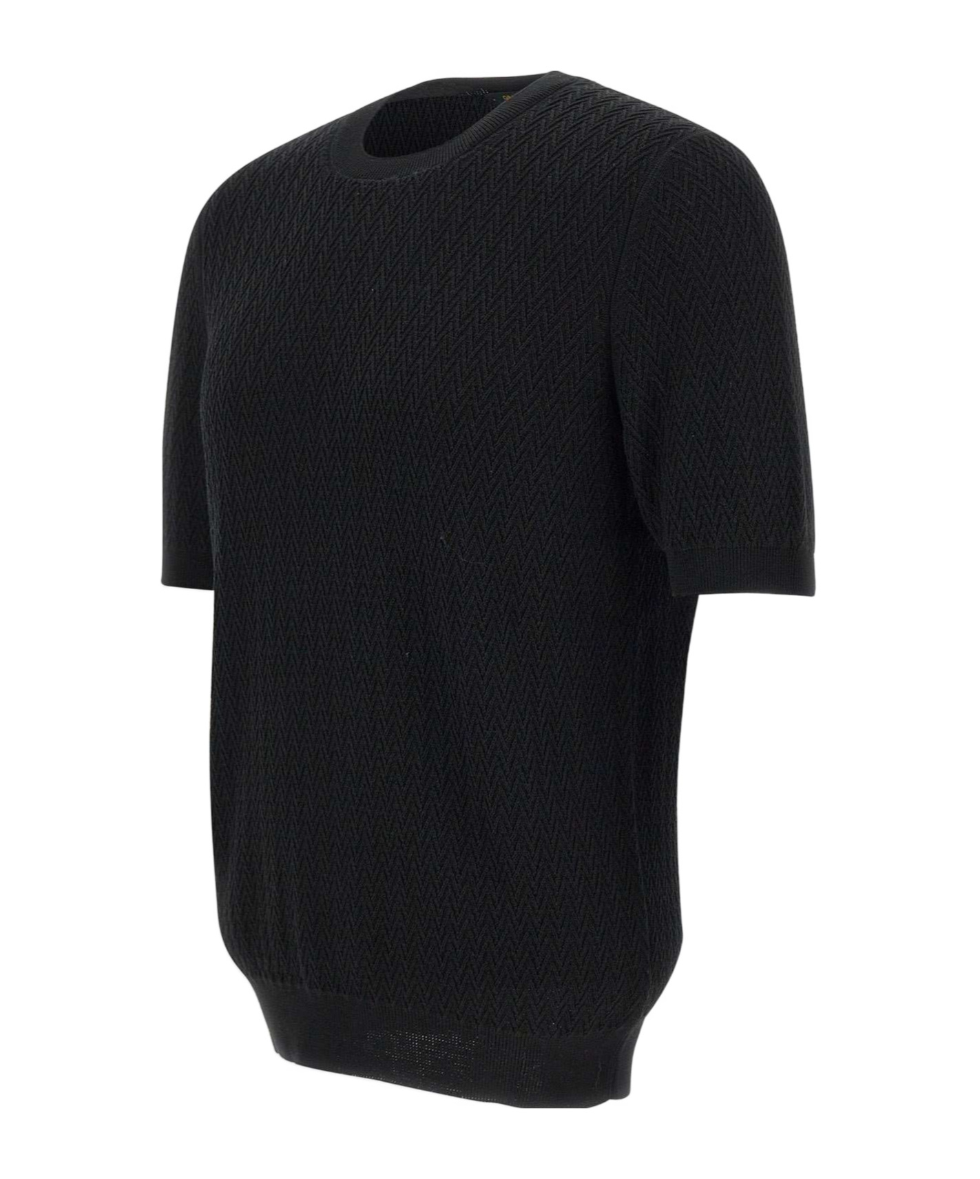 Gran Sasso Chevron-knit Short-sleeve Top In Black