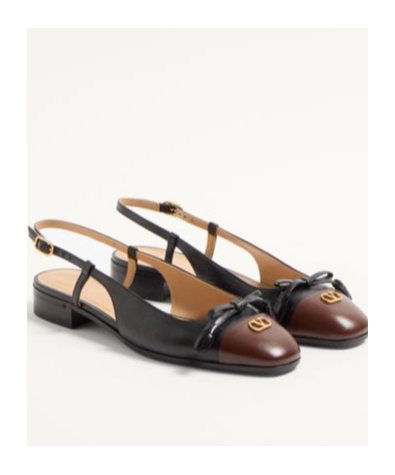Valentino Valet Du Roi Leather Slingback Ballerina Flat In Black/coffee