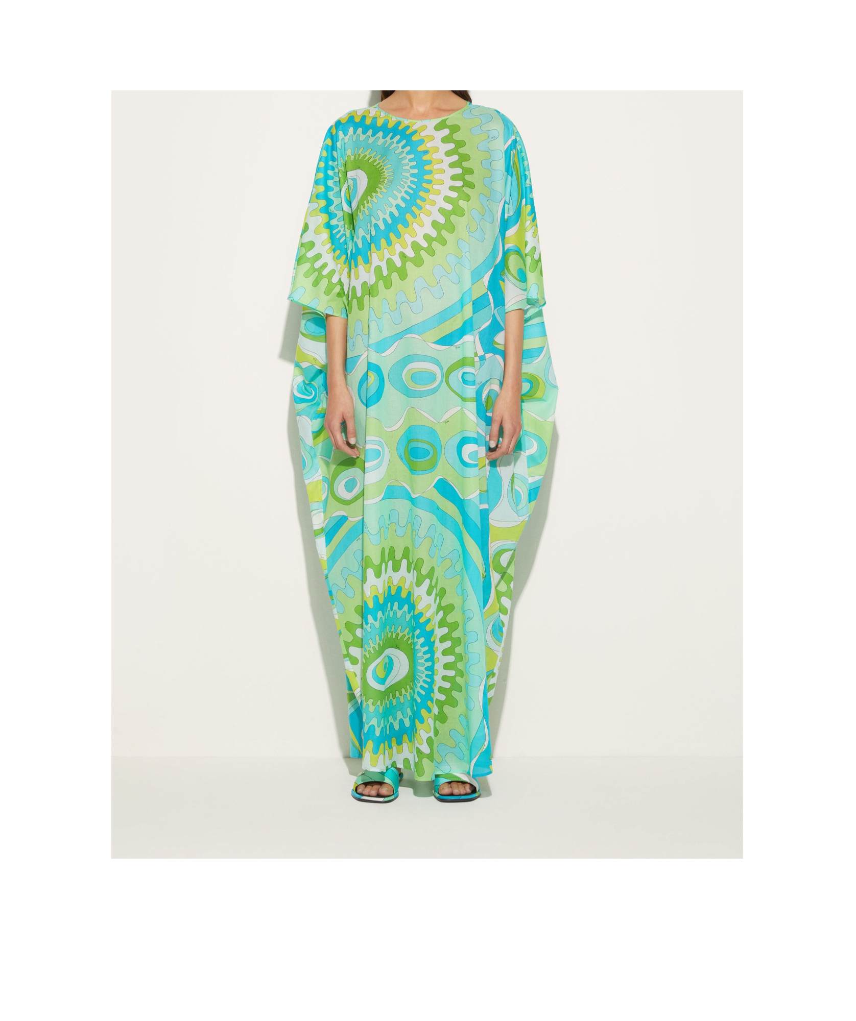 Pucci Bersaglio-print Cotton Kaftan Dress In Green
