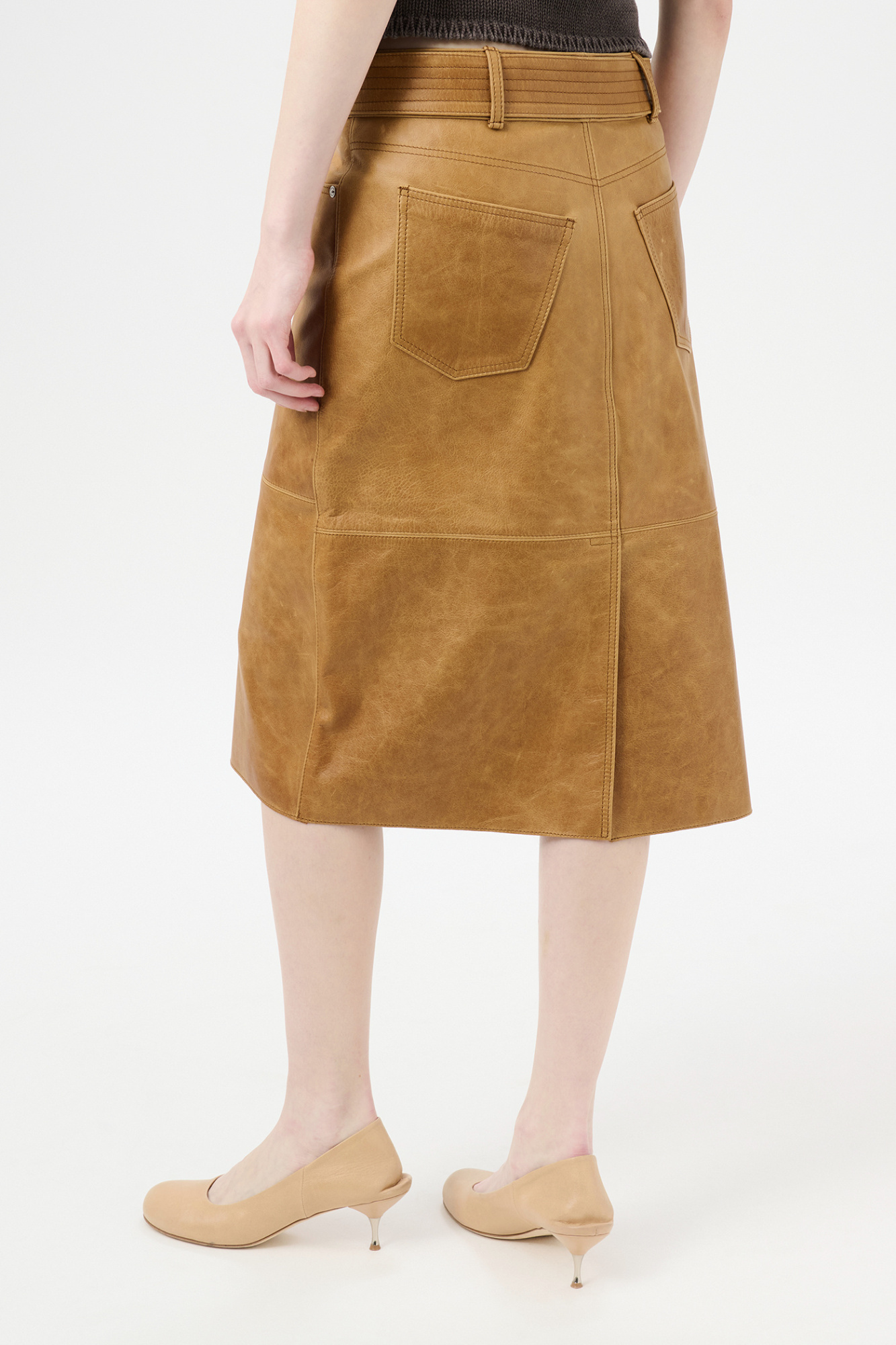 Our Legacy Belted Brown Leather Midi Skirt In Brown