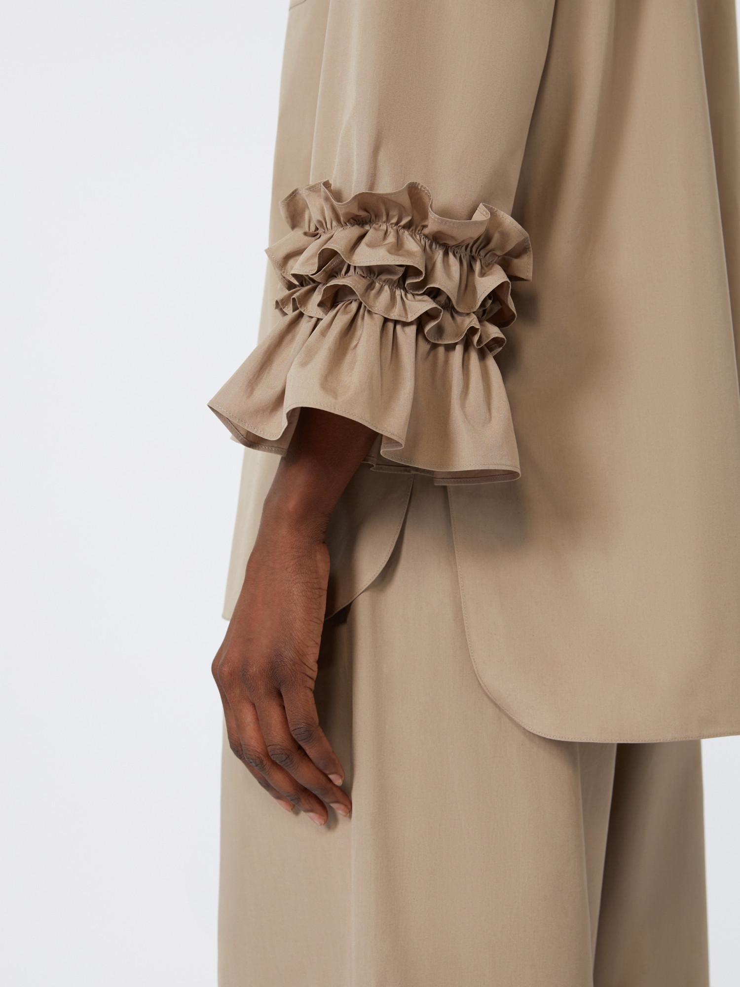 Max Mara Cotton Poplin Flared-sleeve Favola Shirt In Brown