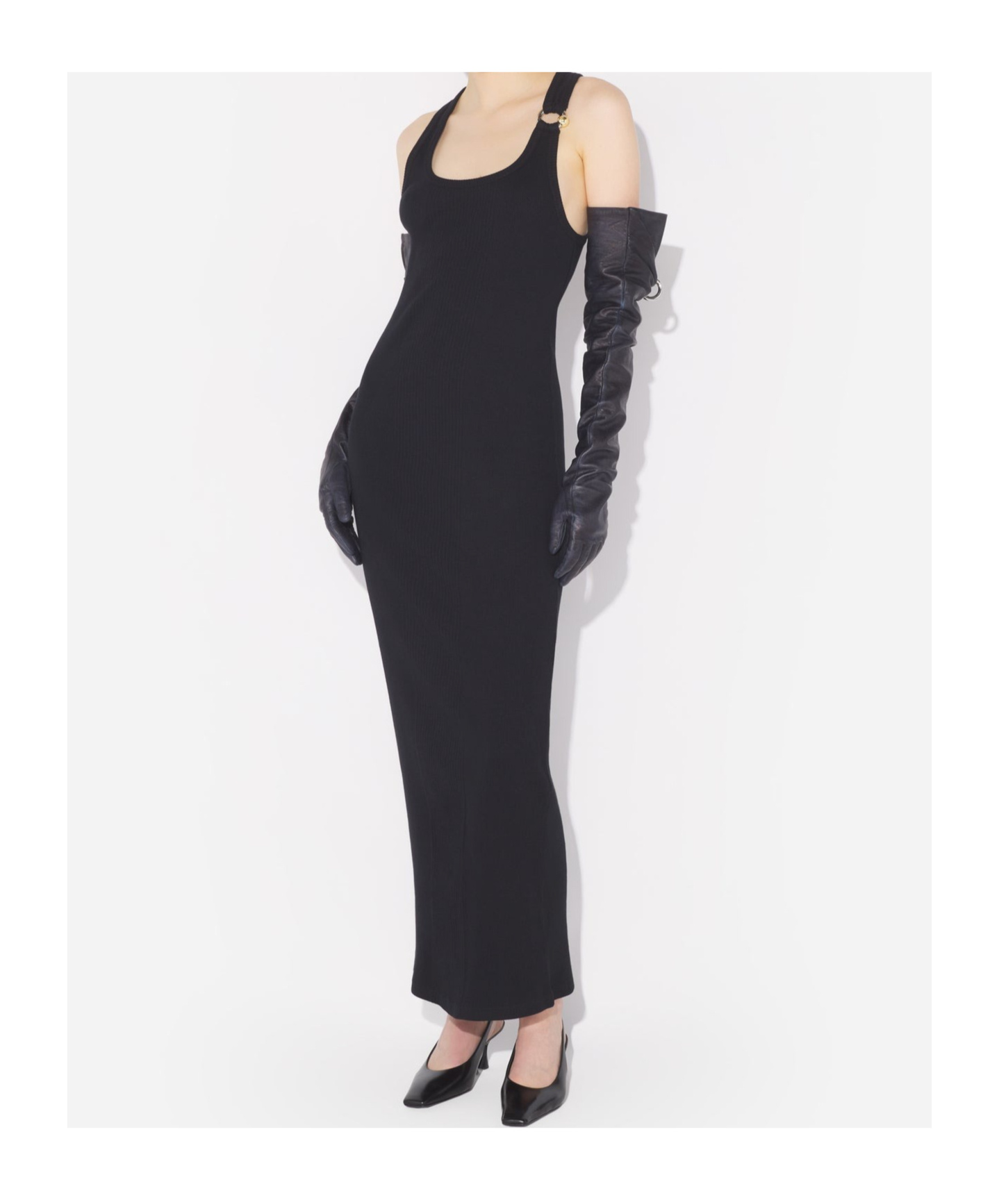 Jean Paul Gaultier Womens Black Ribbed Scoop-neck Cotton-jersey Midi Dress In Black