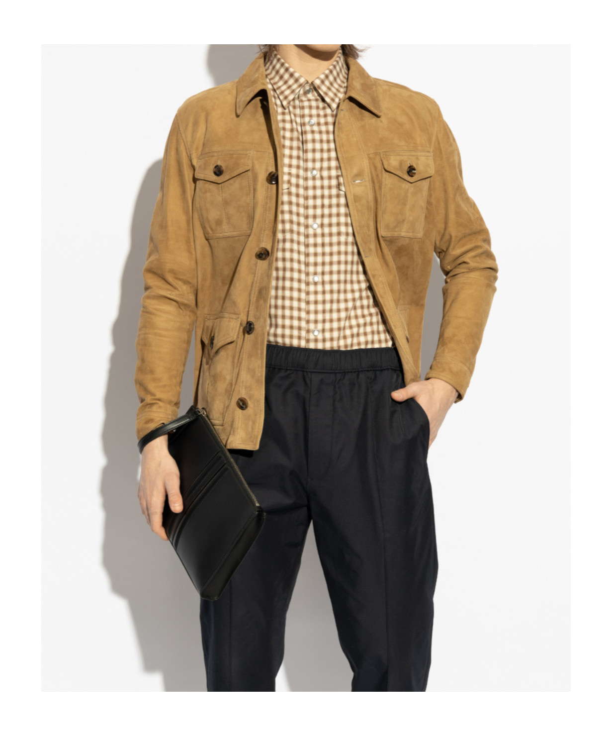 Tom Ford Lapel Long-sleeved Leather Jacket In Nude