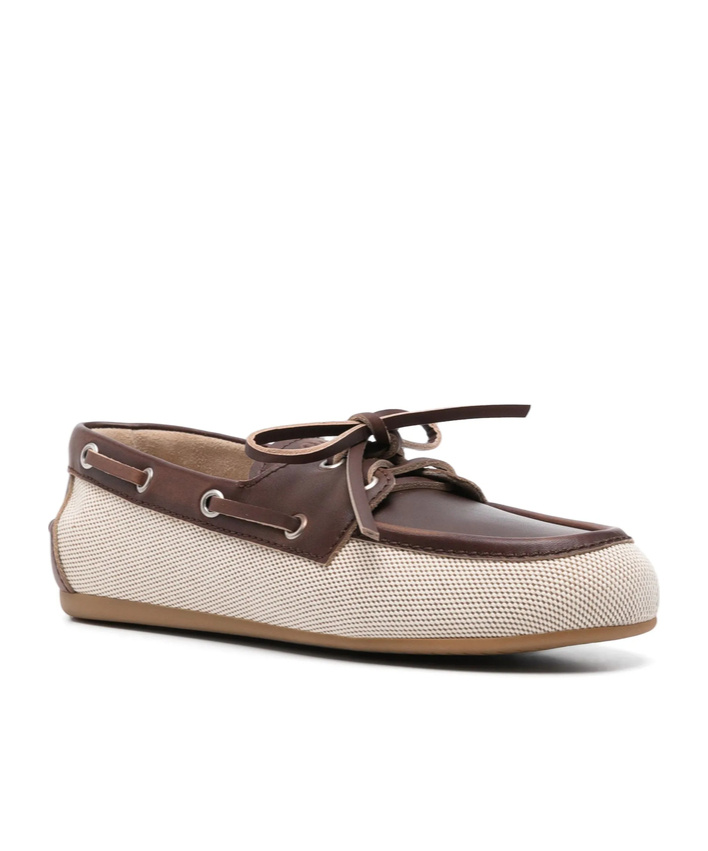 Miu Miu Canvas And Bleached Leather Boat Shoes In Nude