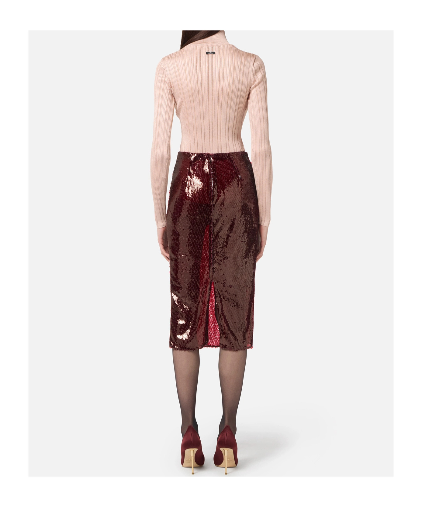 Elisabetta Franchi High Neck Shirt In Metallic Fabric In Pink