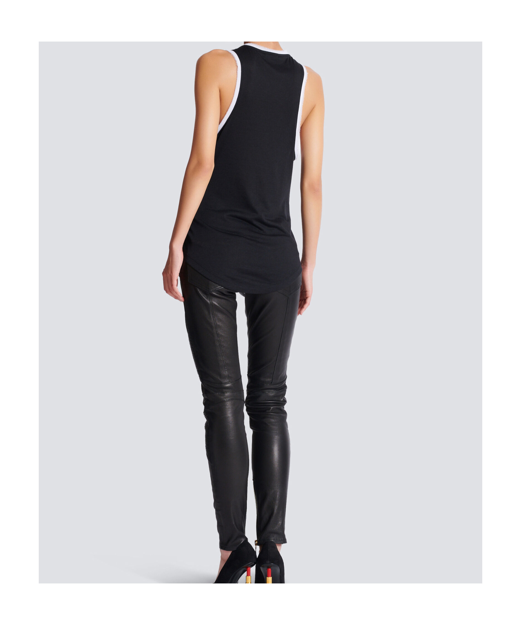 Shop Balmain Flocked Relaxed Tank Top With Beauty Print In Black