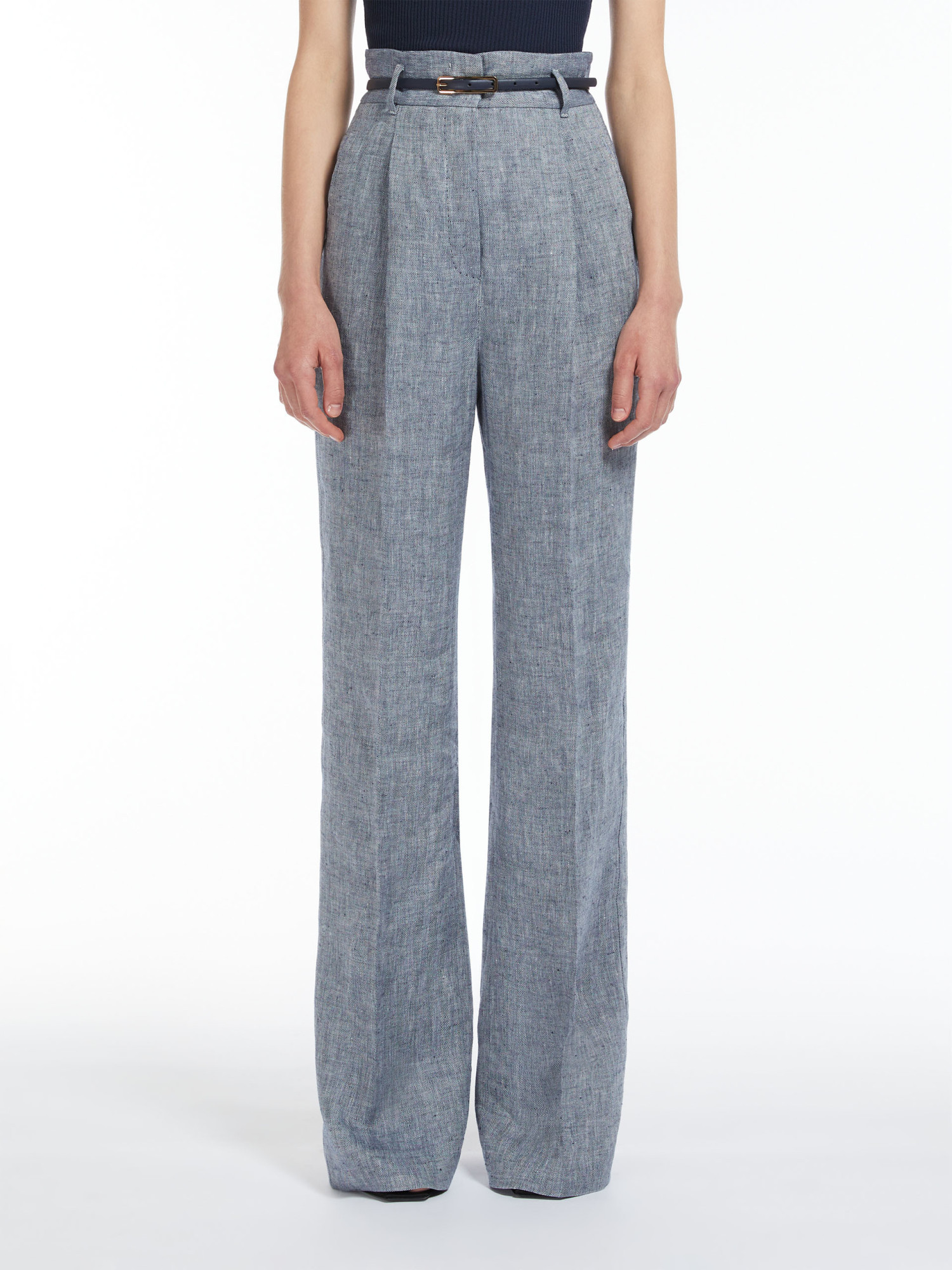 Max Mara Herringbone High-waist Casual Pants In Gray