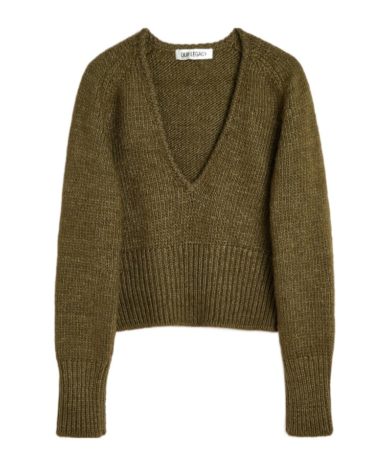 Our Legacy Cropped Brown Knitted Sweater In Green