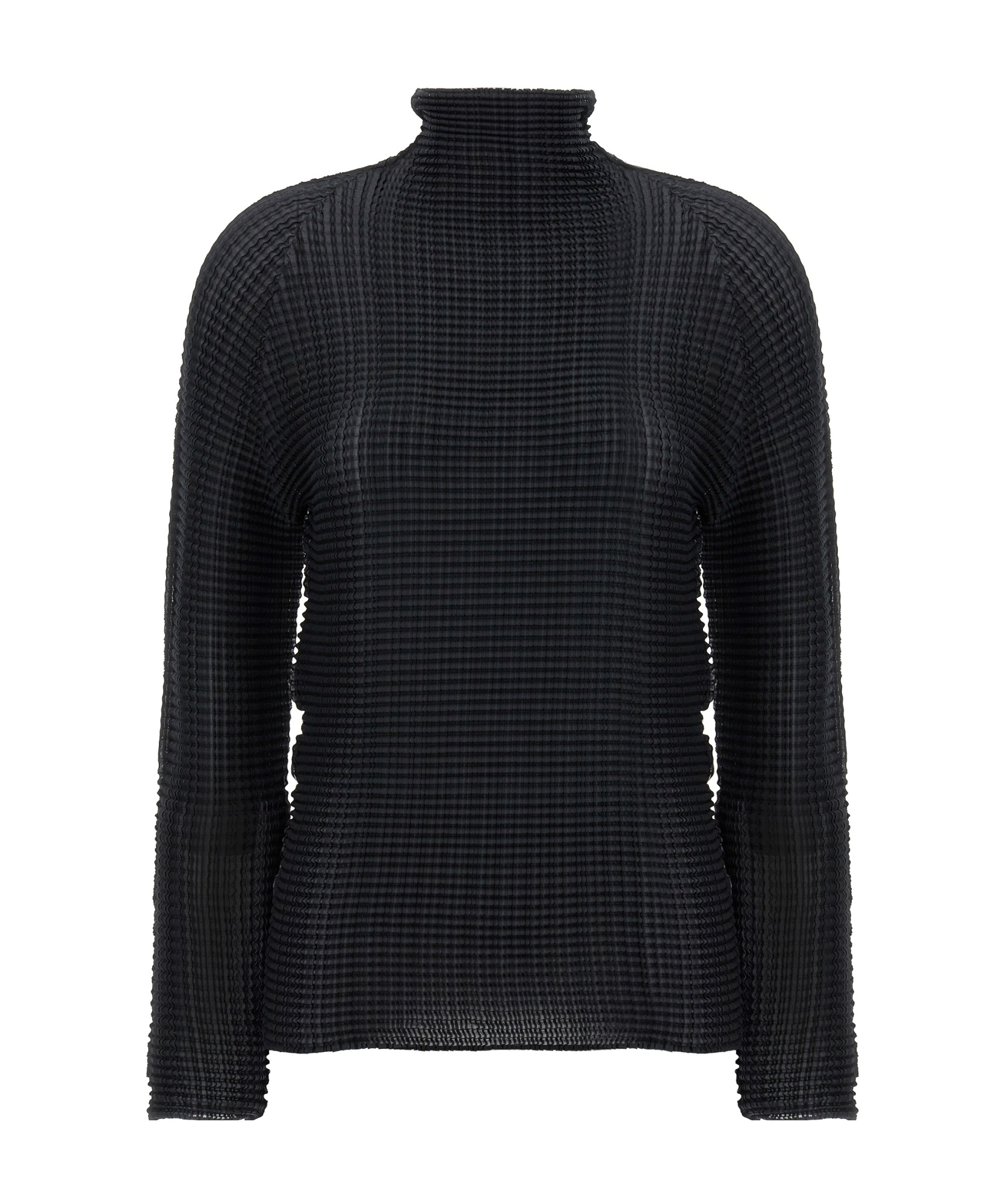 Issey Miyake Pleated Turtleneck Blouse In Black