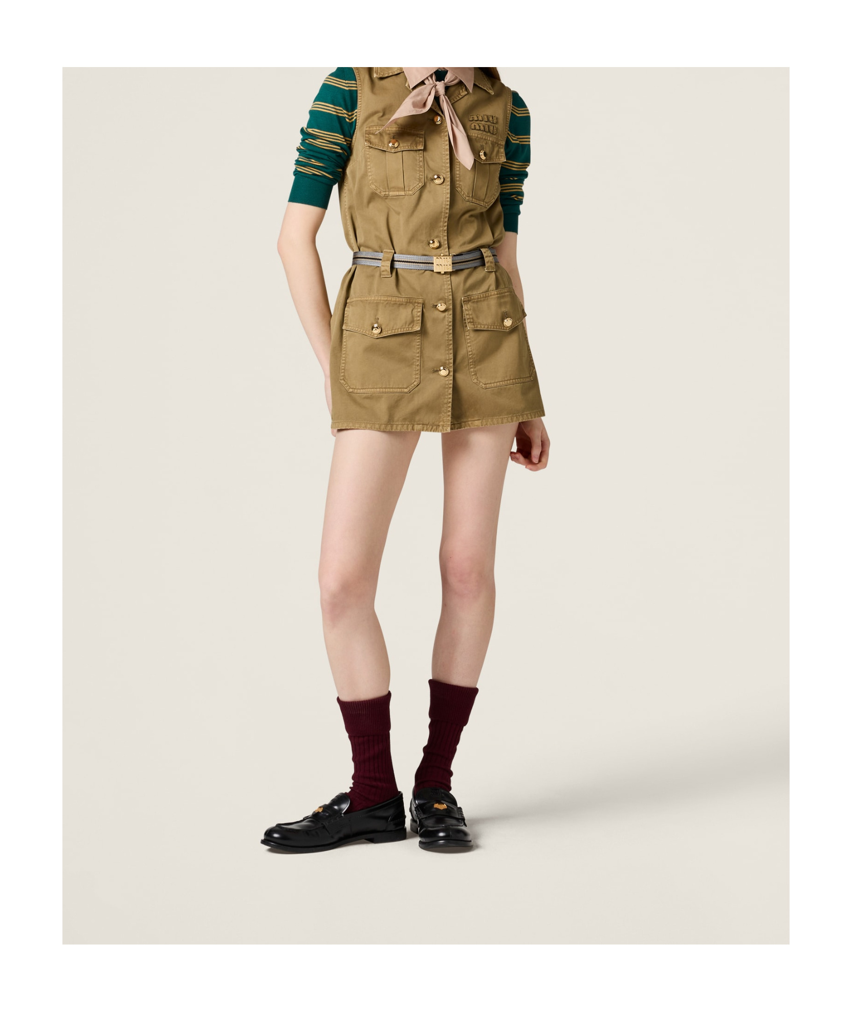 Miu Miu Garment-dyed Cotton Satin Dress In Brown