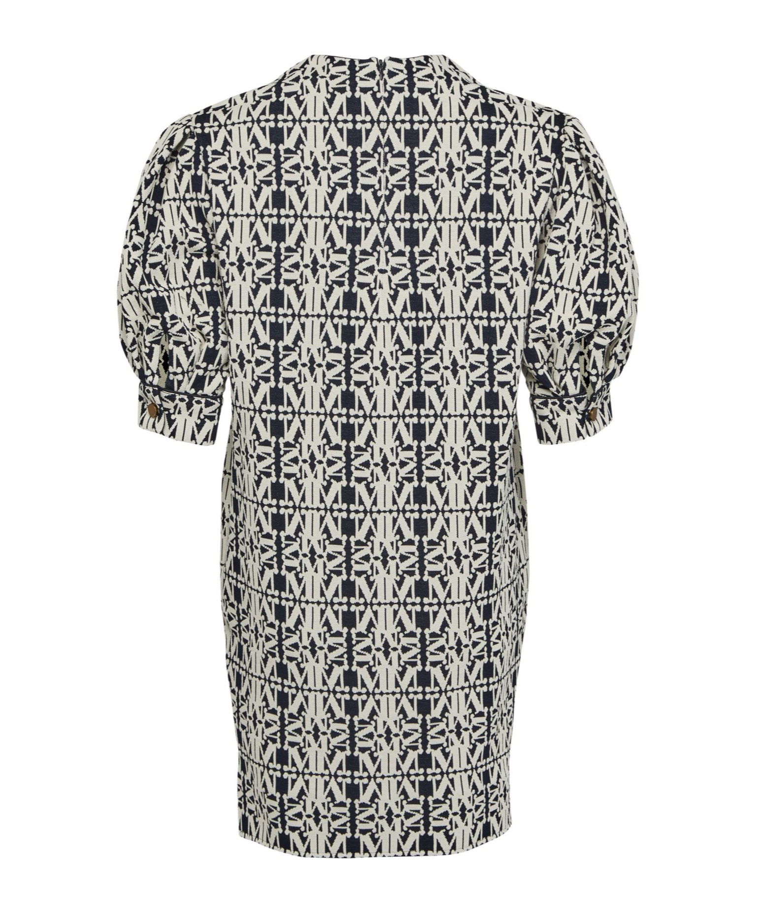 Max Mara Buttoned Puff Sleeve Textured Fabric Dress In Gray