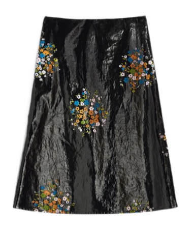 Jil Sander Patent Linen Printed Skirt In Flower Bouquet