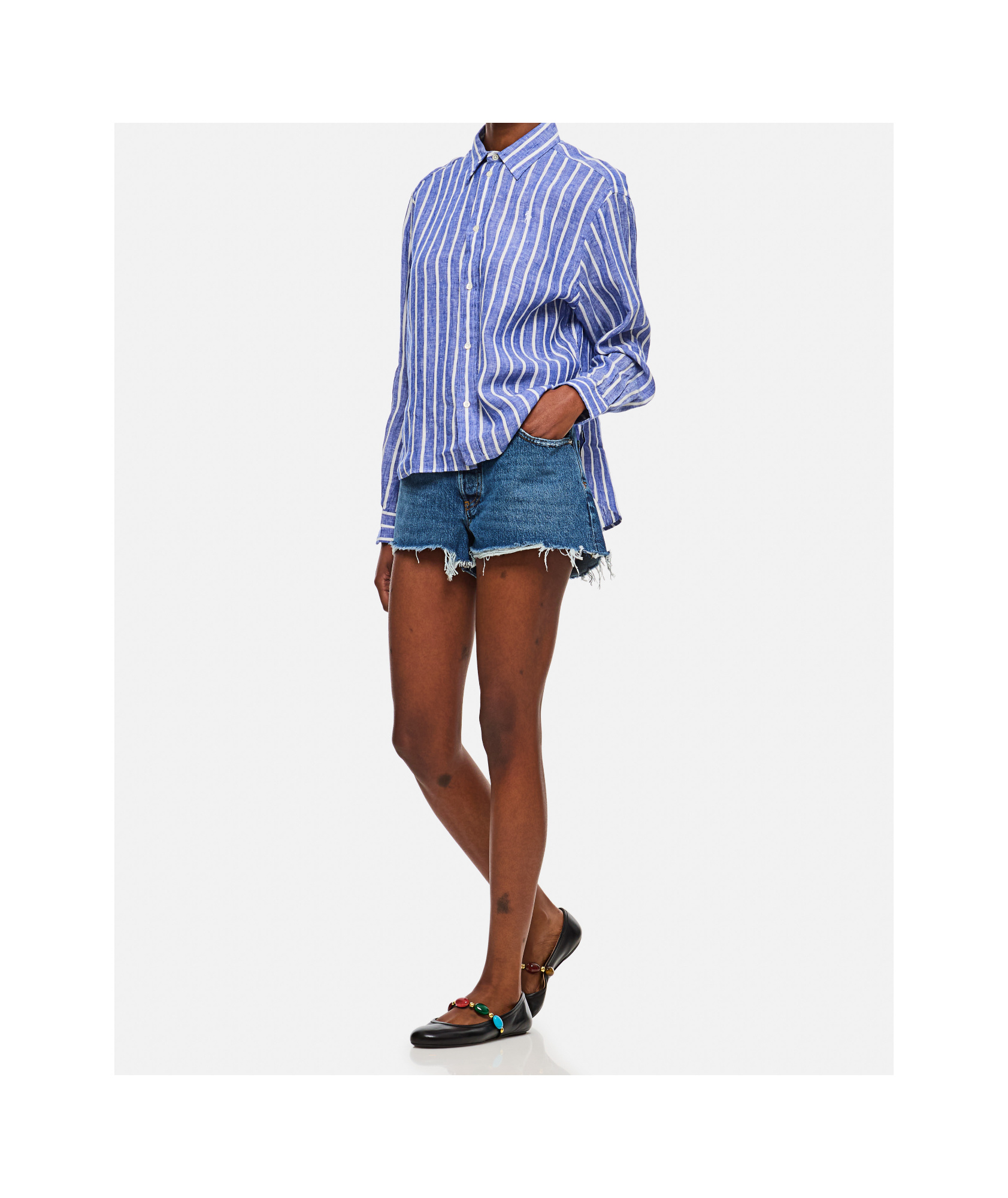 Frame Denim Shorts With Belt Loops In Blue