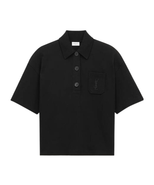 Saint Laurent Cassandre Polo In Cotton Piqué In Black