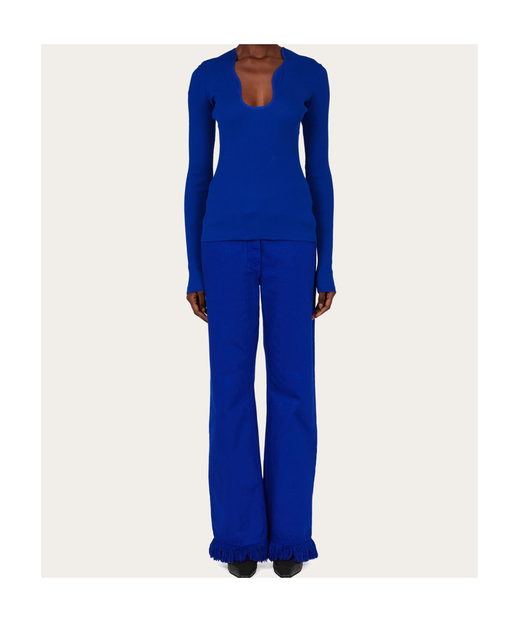 Ferragamo Top With Rippled Neckline In Blue