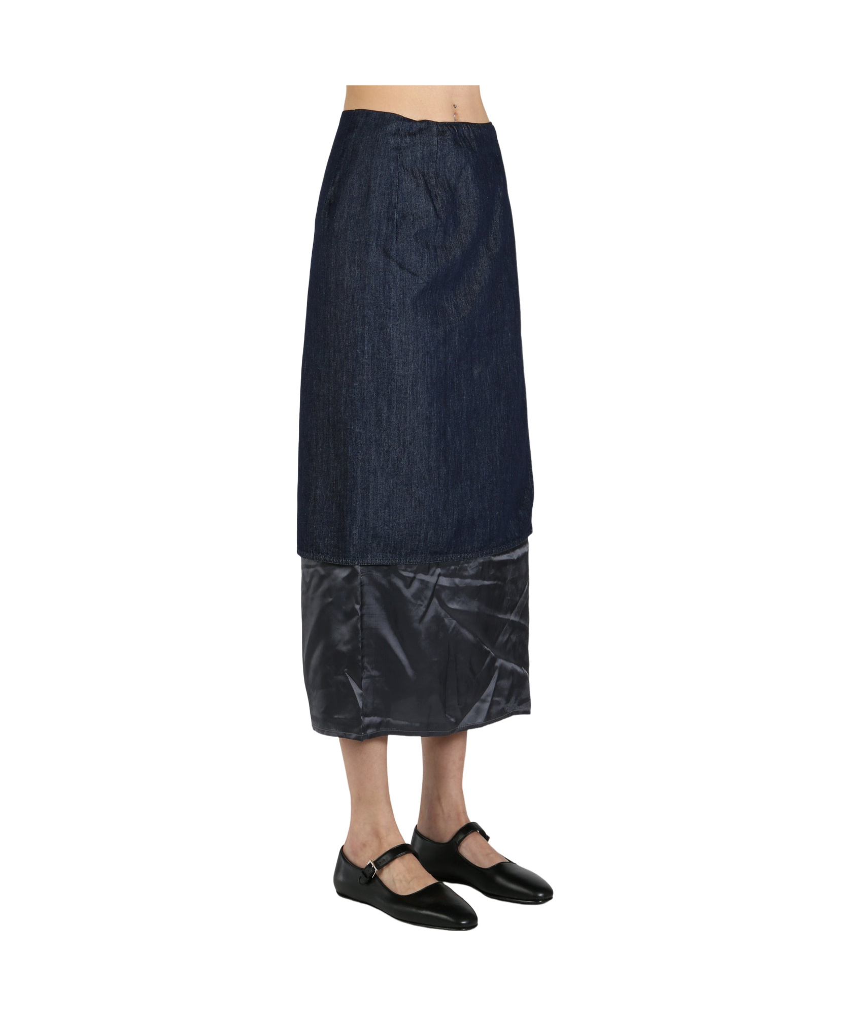 Dries Van Noten Womens Indigo Contrast-lining High-waist Denim-blend Midi Skirt In Indigo
