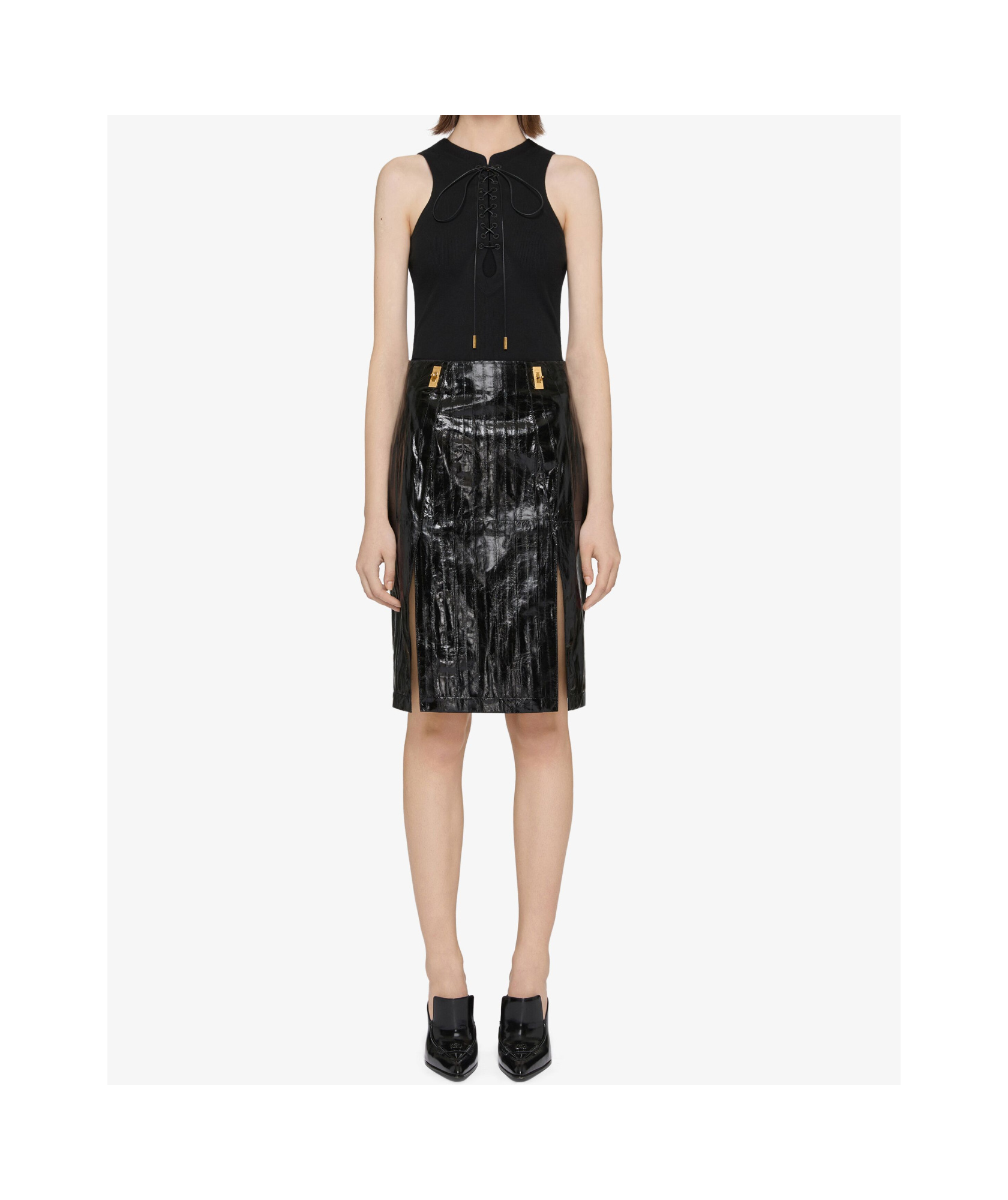 Givenchy Slim Fit Tank Top In Cotton With Laces And 4g Detail In Black