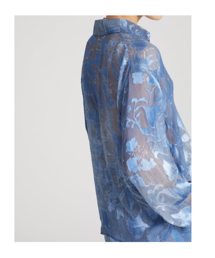 ERMANNO SCERVINO REGULAR FIT DENIM PRINT VISCOSE DEVORÈ SHIRT