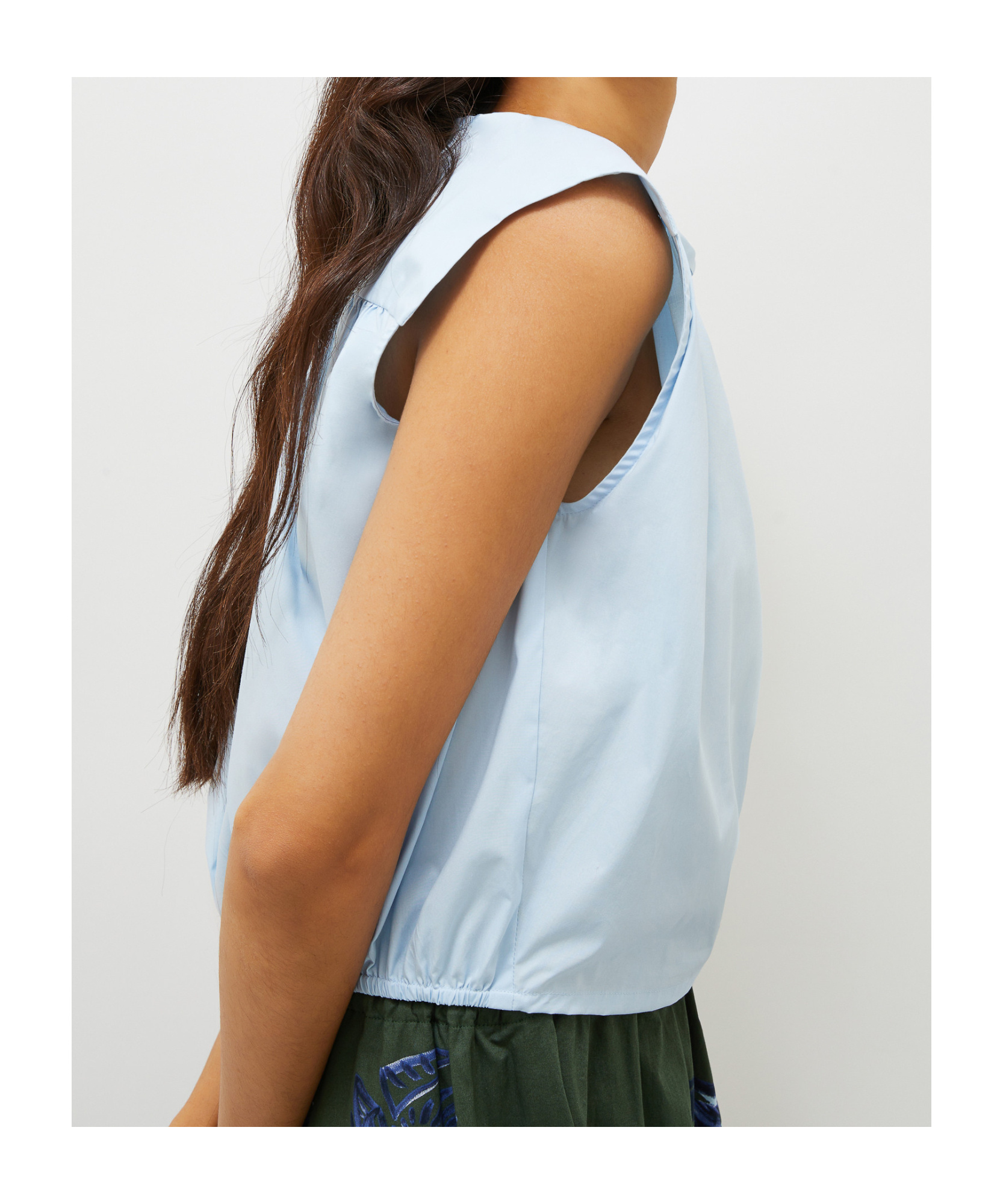 Marella Stretch Cotton Blouse - Light Blue In White