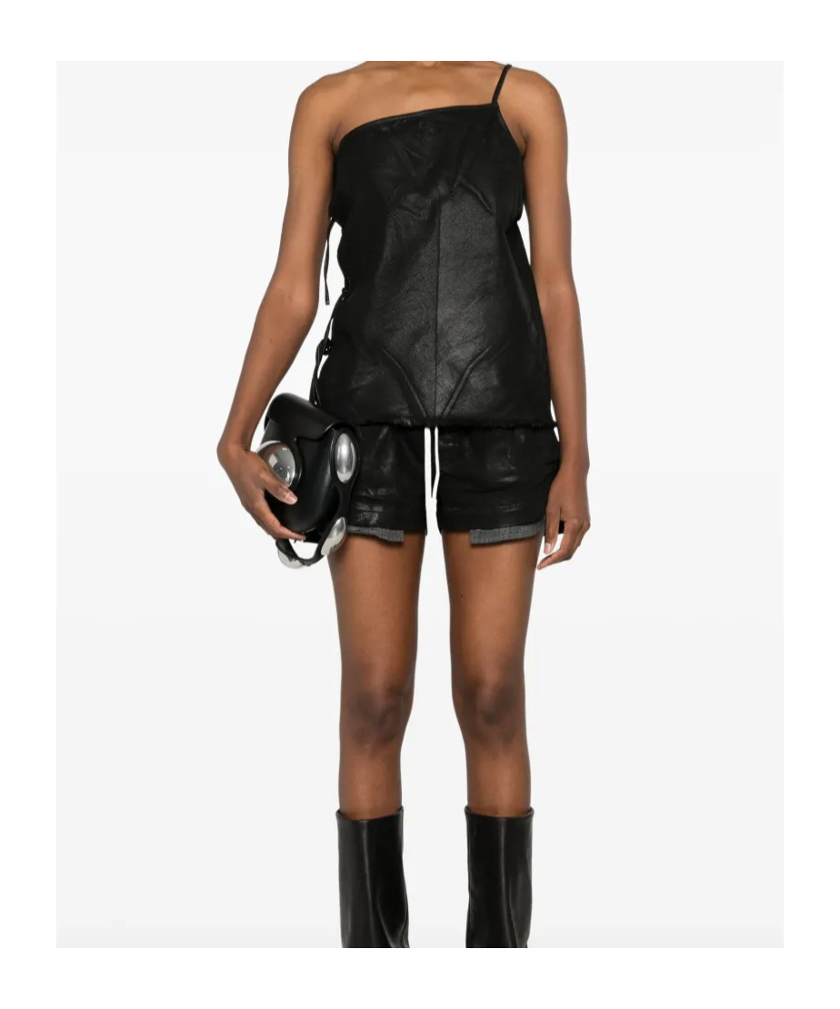 Rick Owens Drkshdw Denim Top With Asymmetrical Neckline And Side Ties In Black