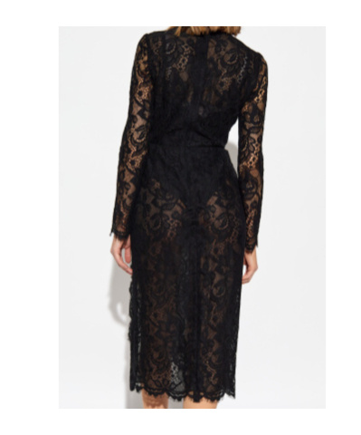 Dolce & Gabbana Lace Insert Midi Dress In Black