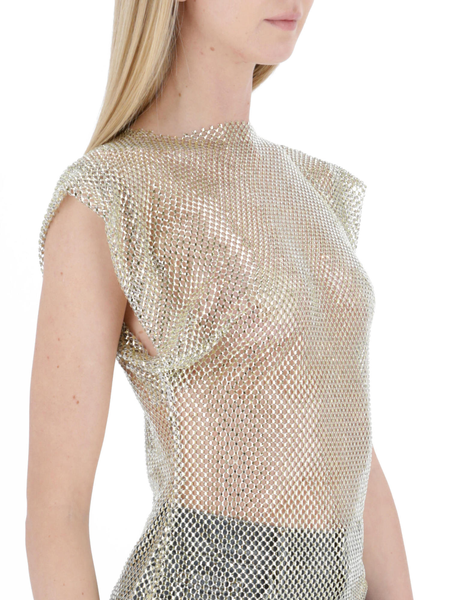 Philosophy Di Lorenzo Serafini Gold Rhinestone Sheer Sleeveless Blouse In Nude