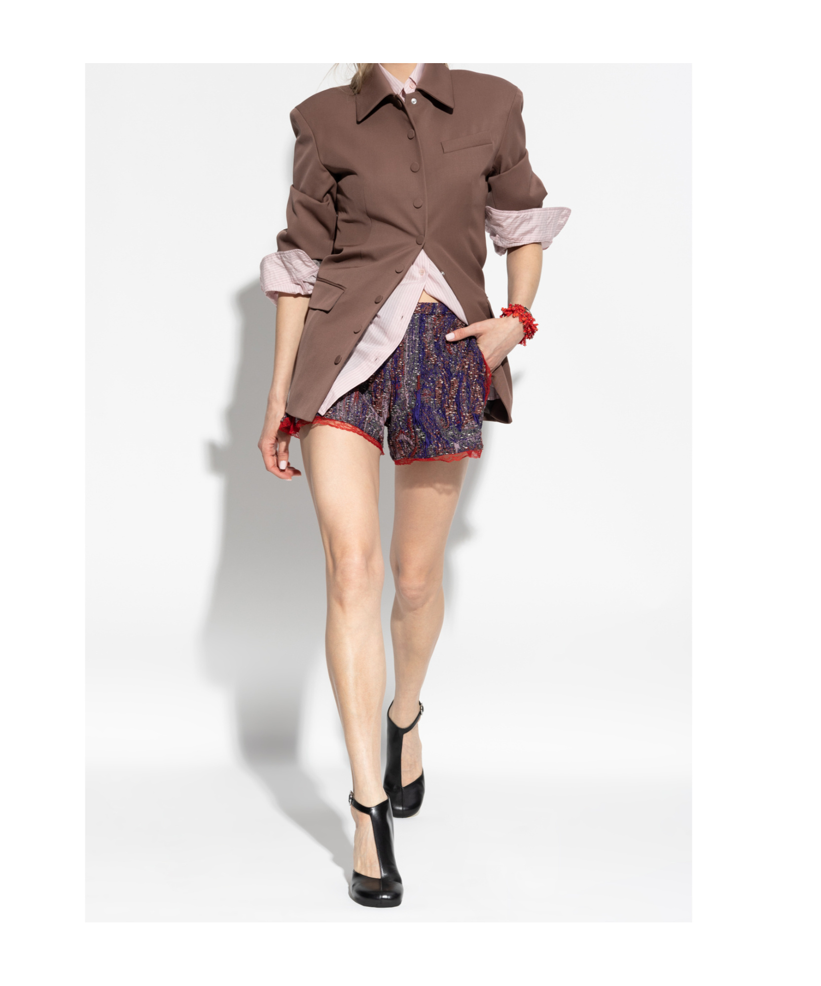 Dries Van Noten Lace Trim Elastic Waistband Textured Fabric Shorts In Multi-color