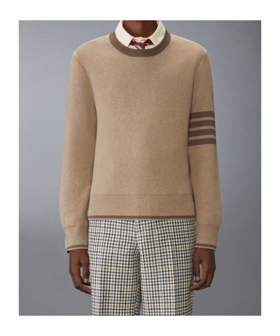Thom Browne Milano Stitch Cotton Crewneck Sweater In Brown