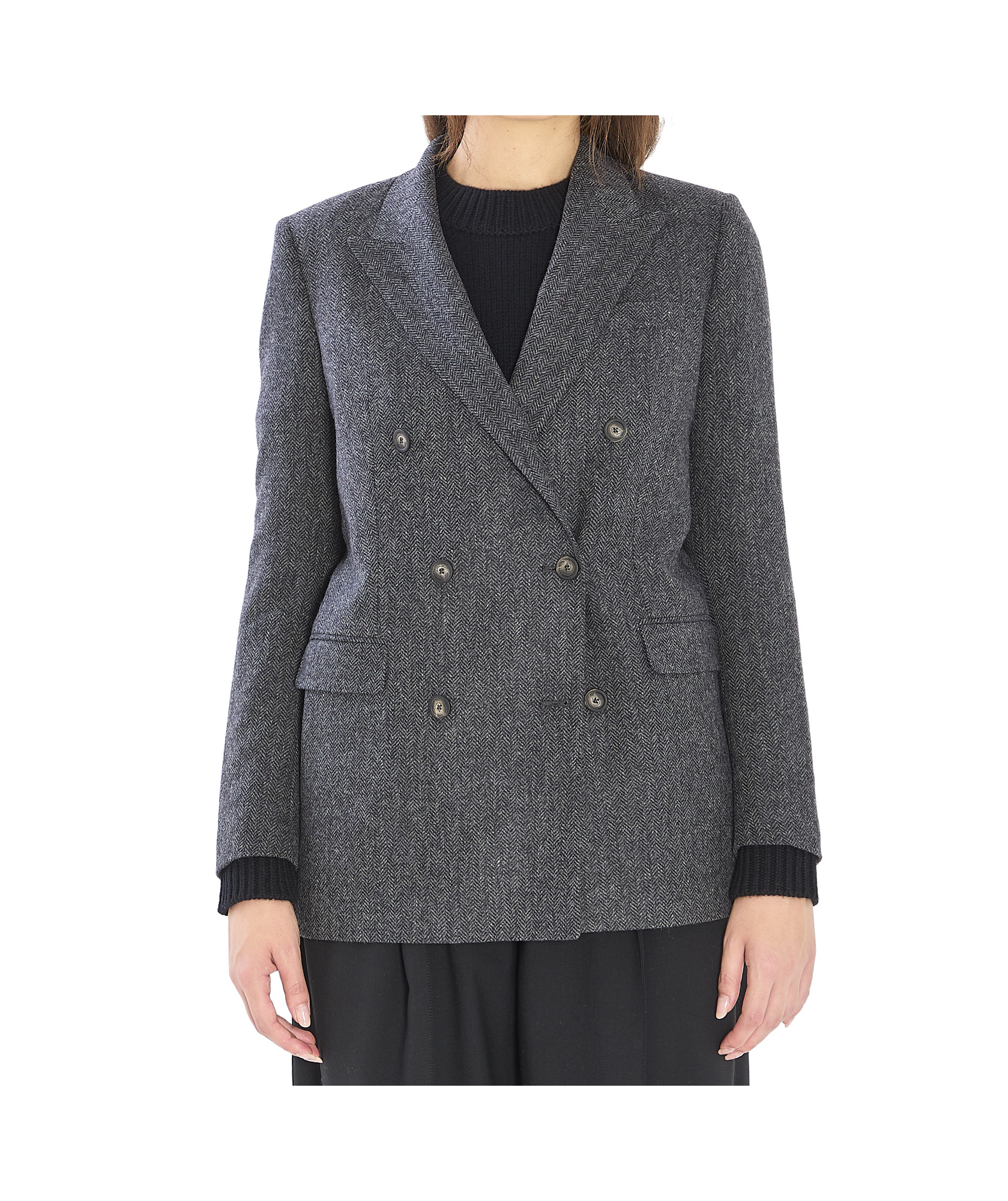 Tagliatore Jasmine Herringbone Double-breasted Peacoat In Gray