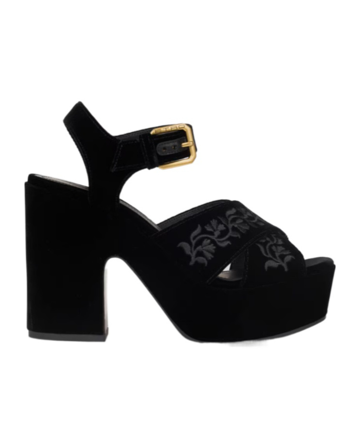 Etro Velvet Platform Sandals With Embroidery In Black