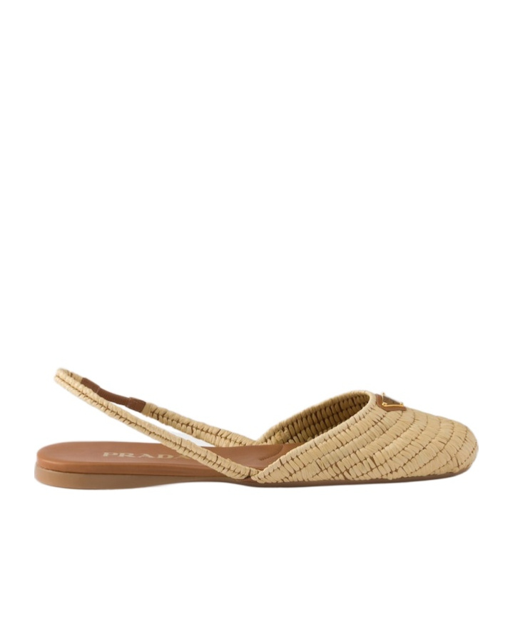 Prada Crochet Slingback Ballerinas In Light Brown