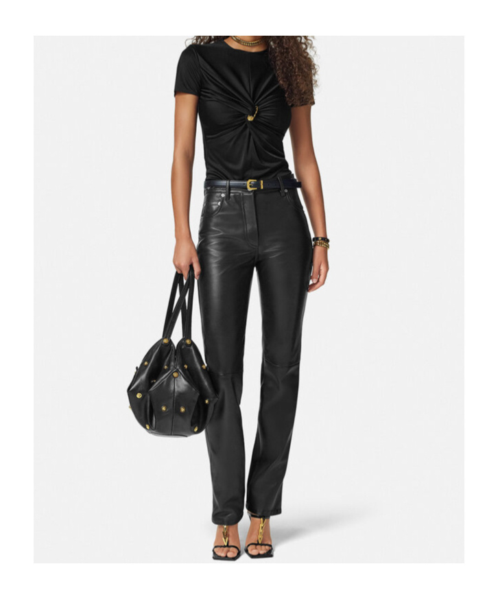 Versace Safety Pin Gathered Short-sleeved Top In Black