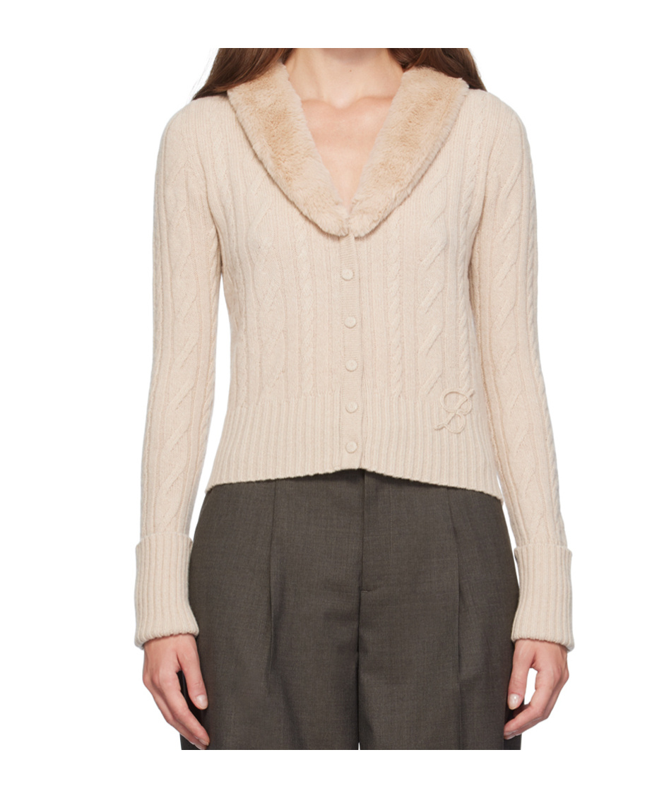 Blumarine Faux-fur Collar Cardigan In Nude