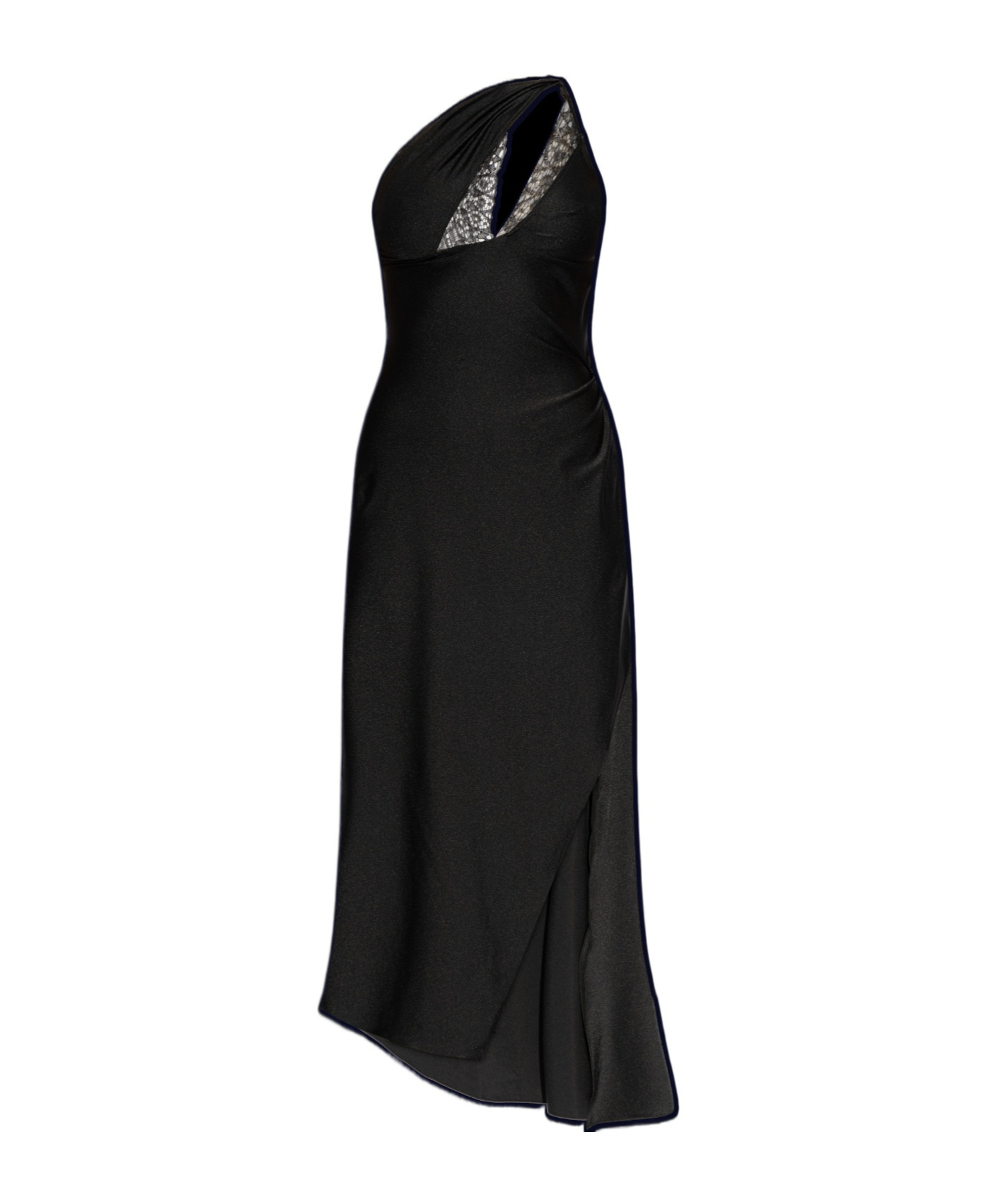 Coperni Asymmetric Black Satin Dress With Lace Details In Black