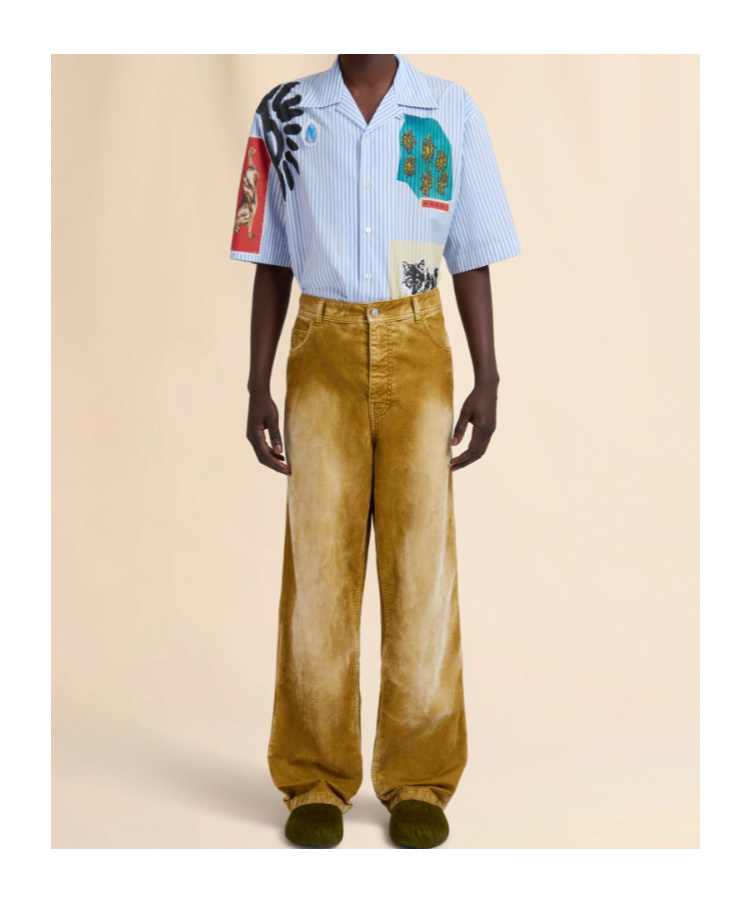 Marni Brown Flocked Denim Trousers With Back Adjuster In Brown