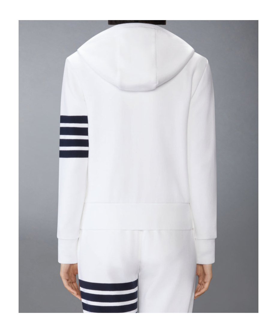 Thom Browne Classic Loopback 4-bar Zip Up Hoodie In White