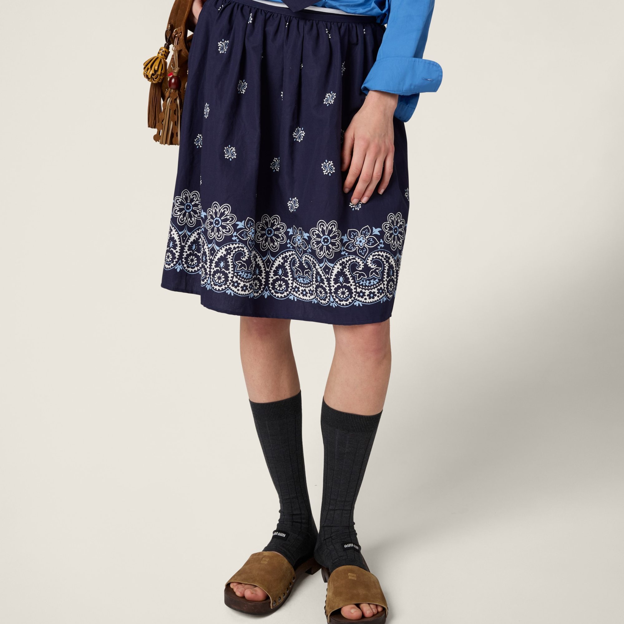 Miu Miu Cornflower Print Slubbed Poplin Skirt