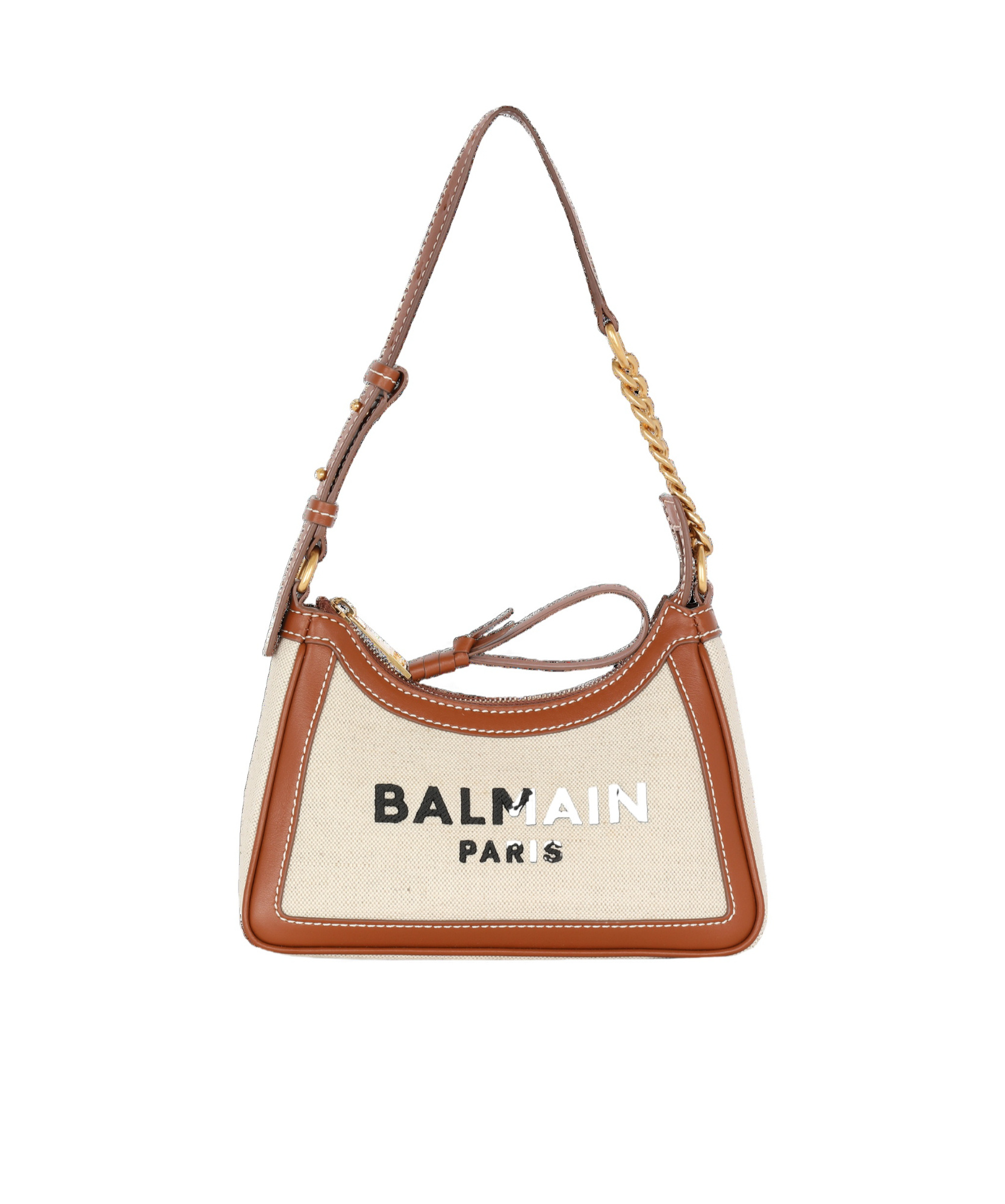 Balmain Zippered Shoulder Bag In Brown