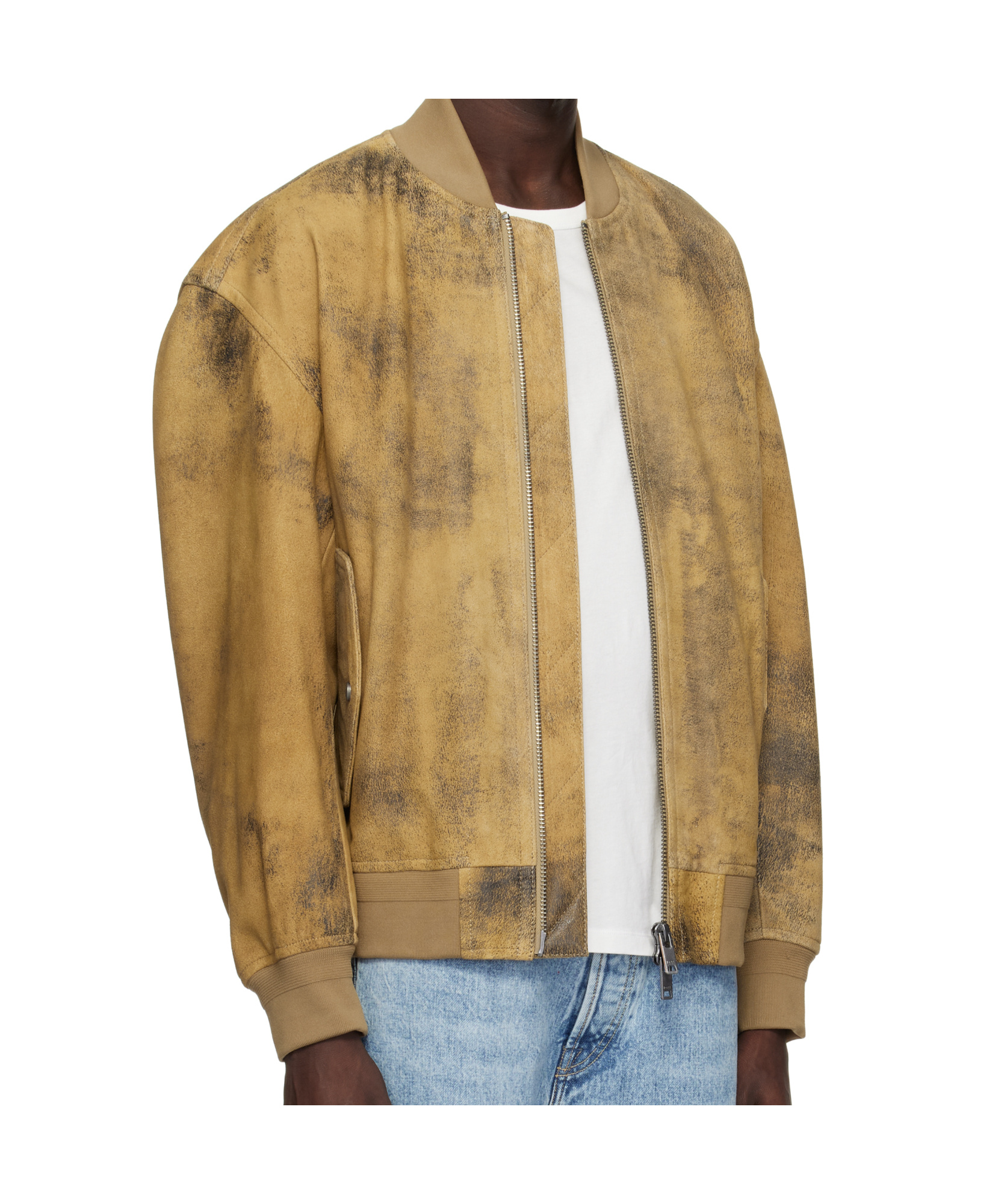 Hugo Boss Long Sleeve Leather Jacket In Multicolor