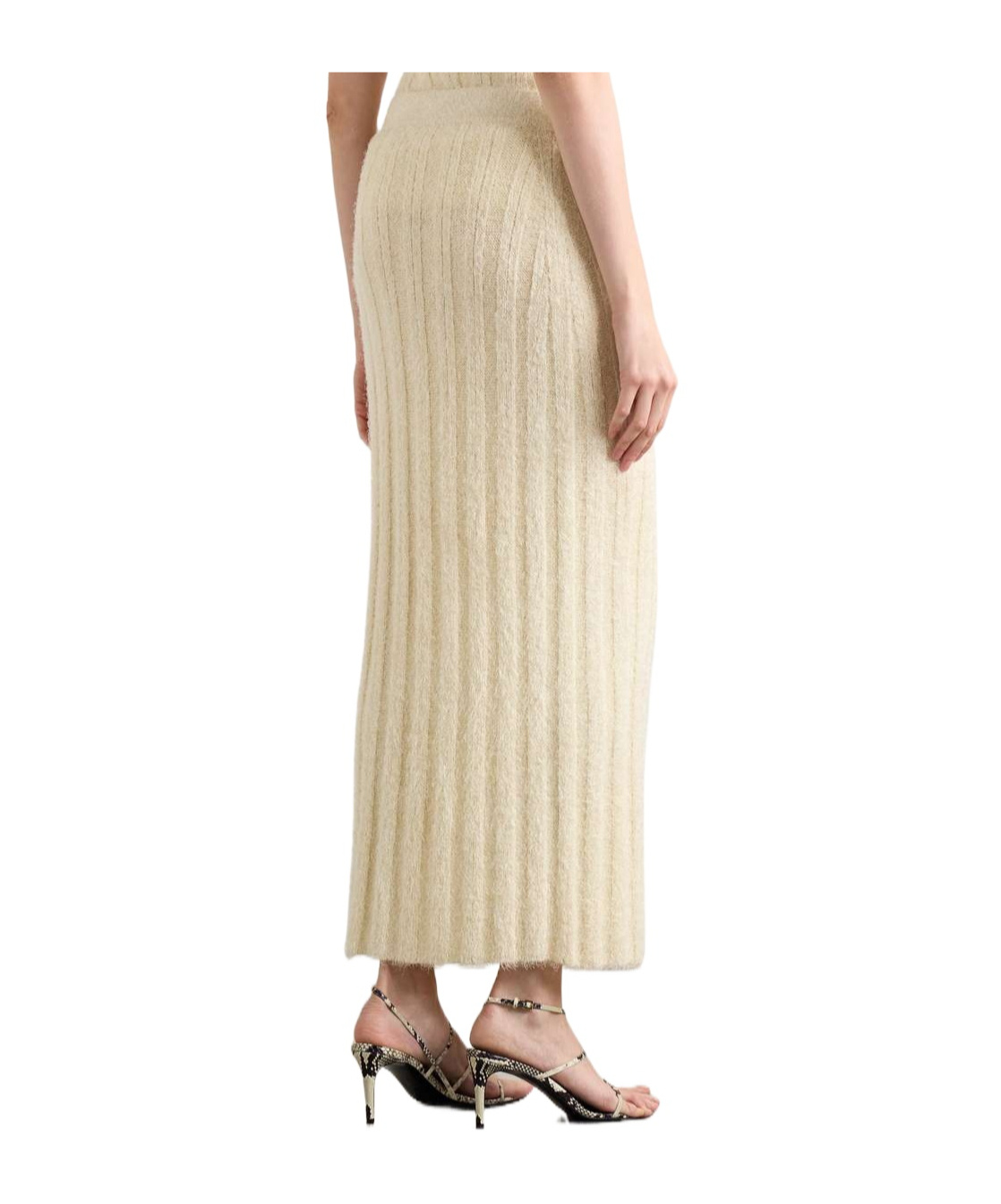 Khaite Claire Ribbed Brushed Silk And Cashmere-blend Midi Skirt In White