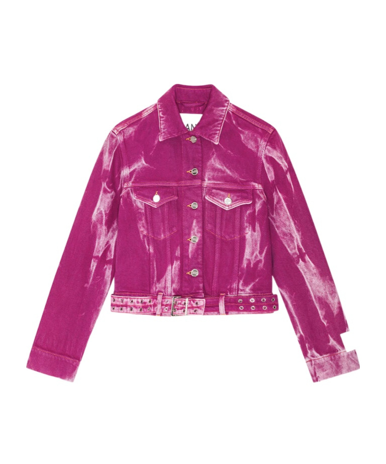 Ganni Long Sleeve Denim Jacket In Pink