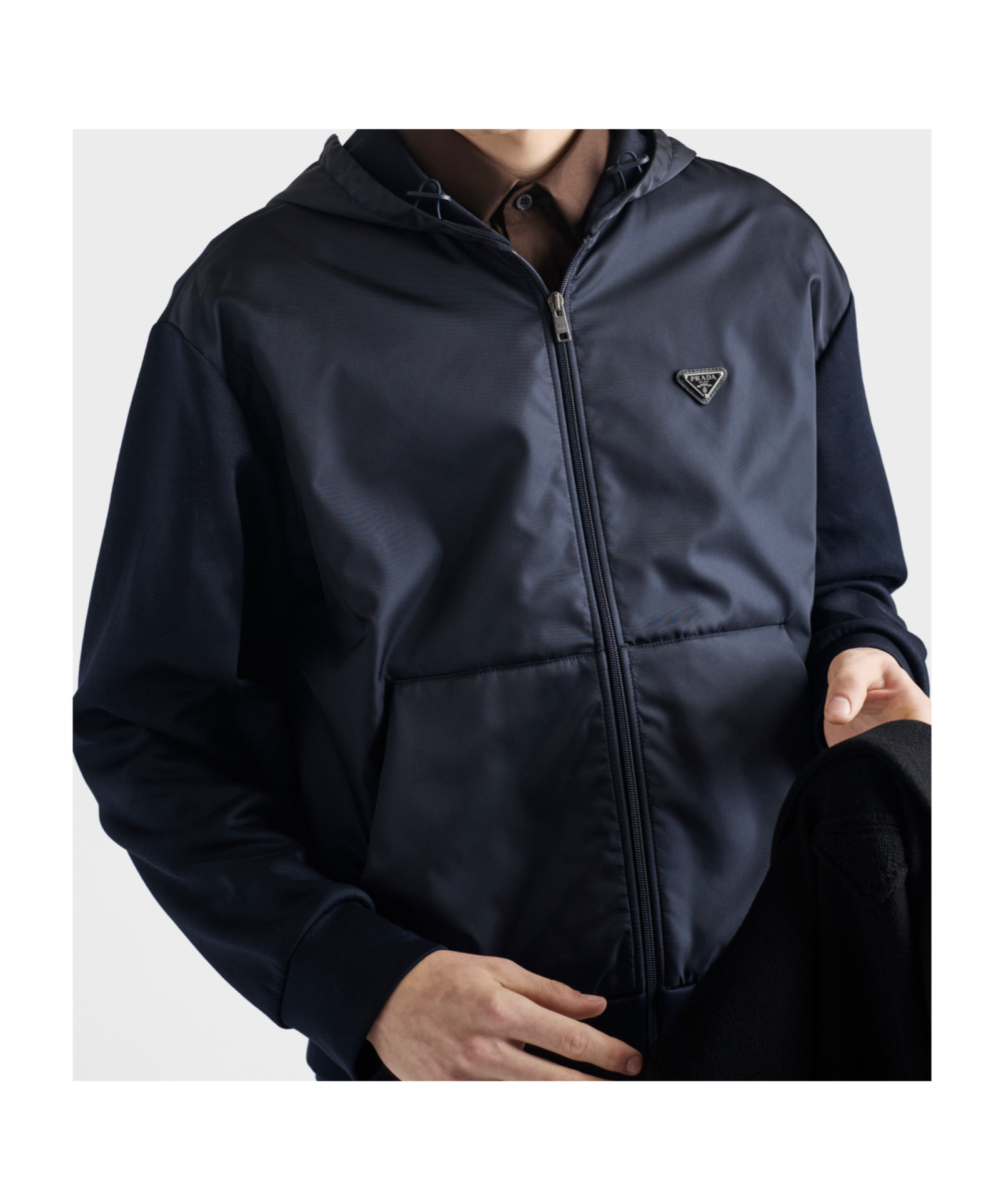 Prada Technical Cotton And Re-nylon Hoodie In Blue